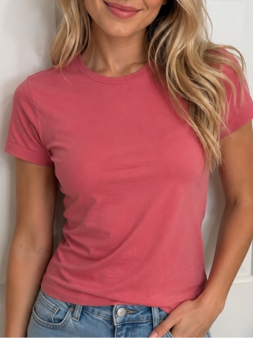 J. McLaughlin Pink Stretch Knit Tee Shirt Top Size Small 25518